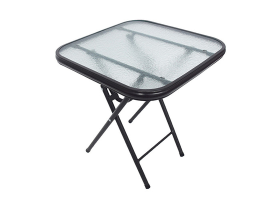 BSCI طاولة زجاجية مربعة قابلة للطي في الهواء الطلق مع إطار مطلي بالمسحوق