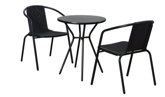 طاولة حديقة PP العلوية وكرسي التراص الخوص البلاستيكي مجموعة 3